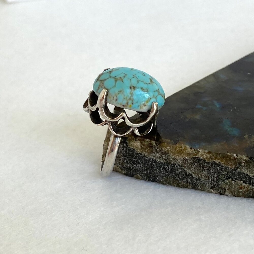 VTG Sterling Silver 925 Prong Set Oval Blue ?Hubble Glass Statement Ring Sz 5.5 - Picture 5 of 16